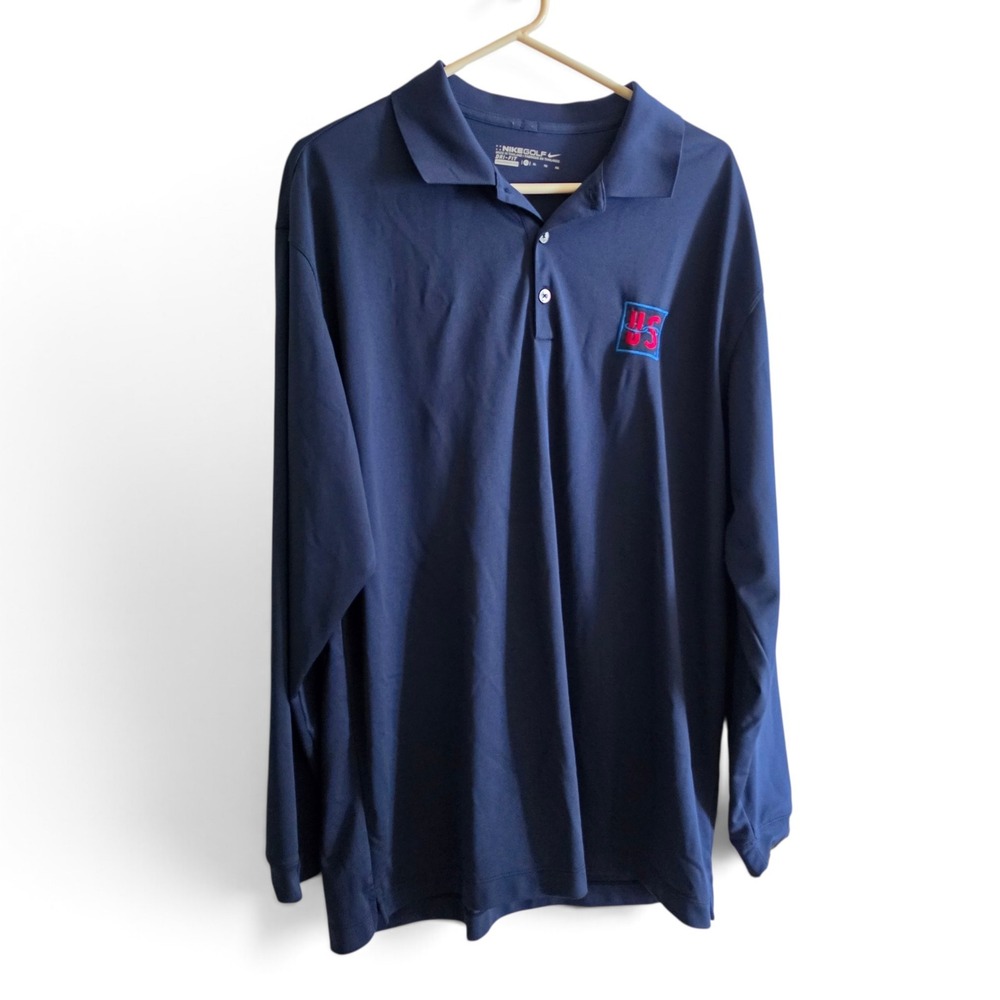 US Feeds Nike Golf Dri-FIT Long Sleeve Performance Polo Shirt Mens XL Navy